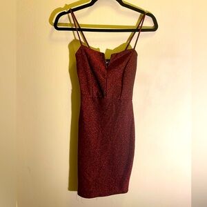 Red dress with glitter. Sparkly dress.